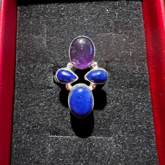 Lapis Lazuli Amethyst 6.5 Sterling Silver Ring - Picture 7 of 7
